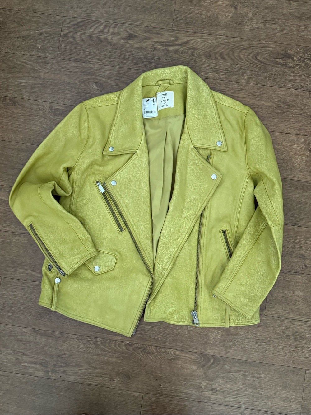 We The Free Lime Green Leather Moto Jacket